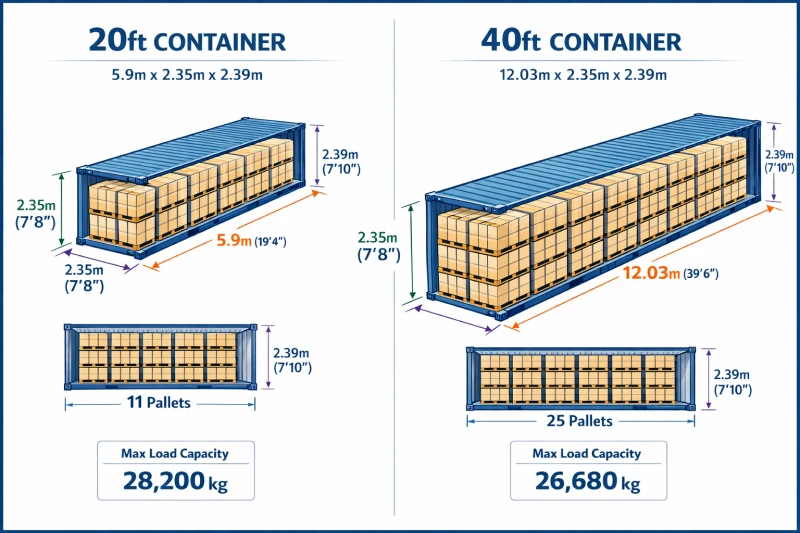 Container dimensions capacity comparison