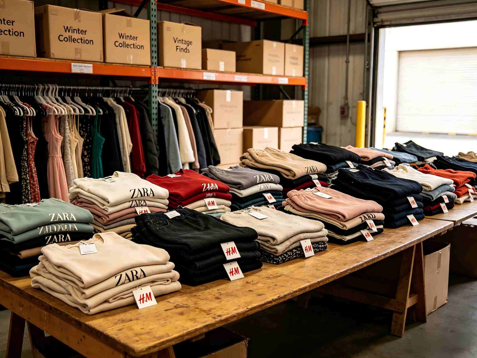Branded-second-hand-clothing-sorting-table
