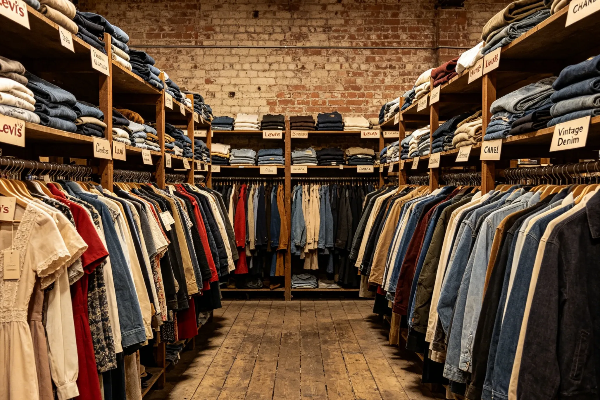 Sorted branded second-hand clothes