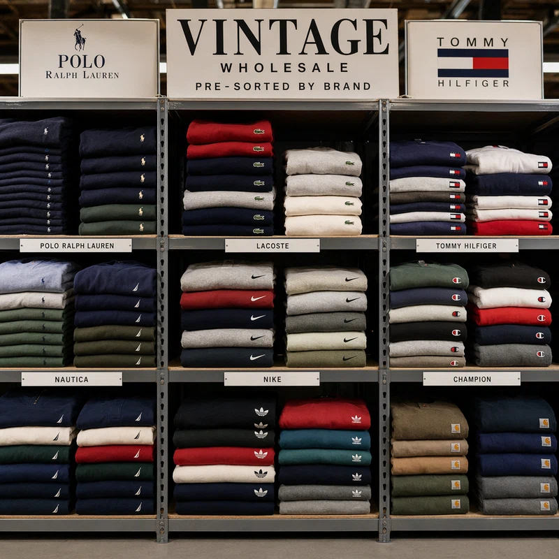 Branded vintage clothing selection for European wholesale buyers