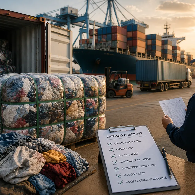 Shipping container and logistics for used clothing bale export at port
