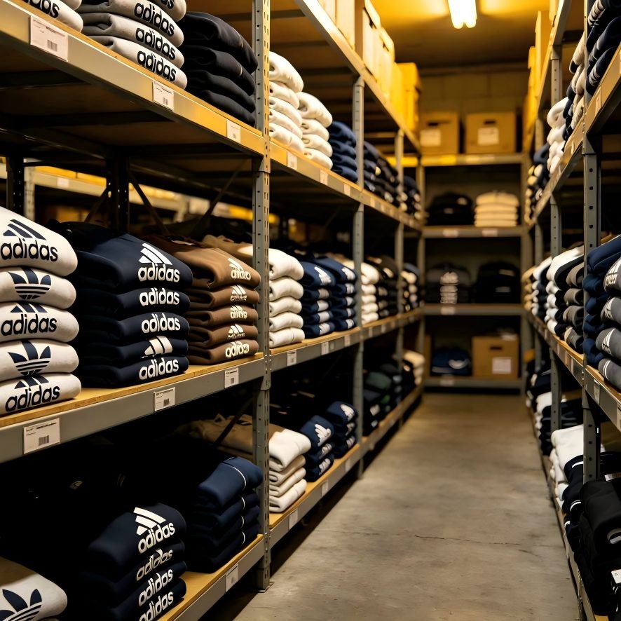 sorted Adidas used clothing bales warehouse