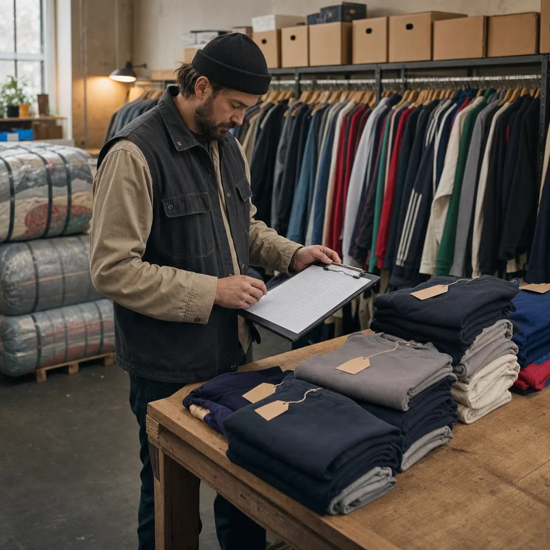 Vintage reseller reviewing inventory turnover and wholesale stock reorder levels