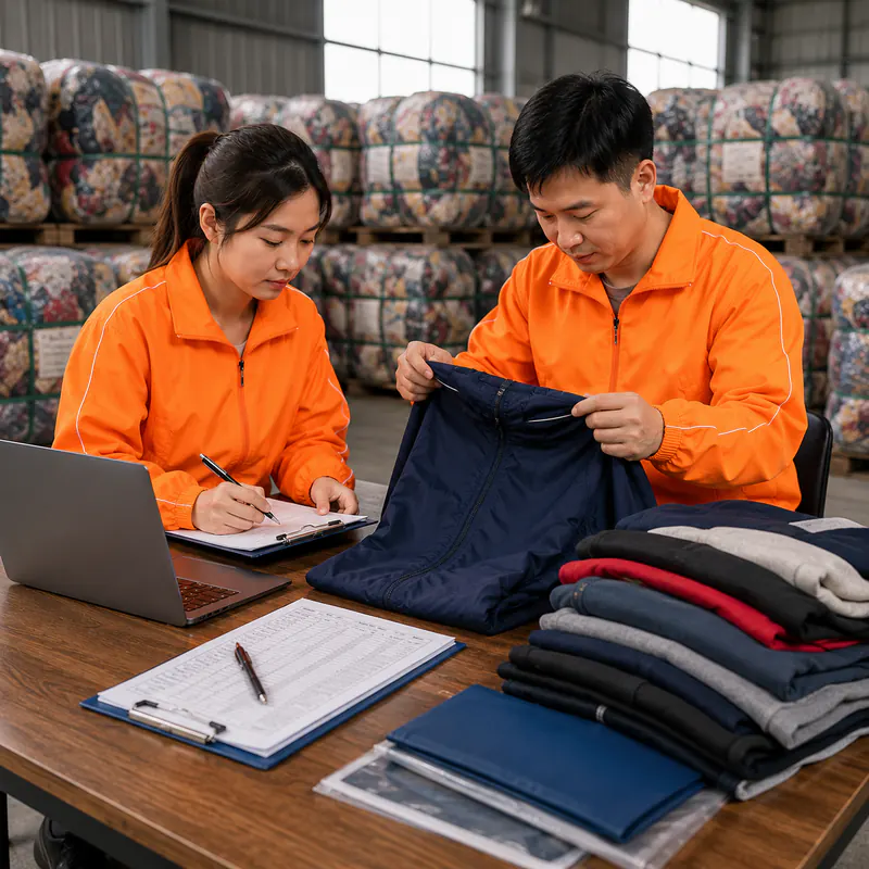 Bulk buyer reviewing used sportswear brand preferences before requesting a wholesale quote