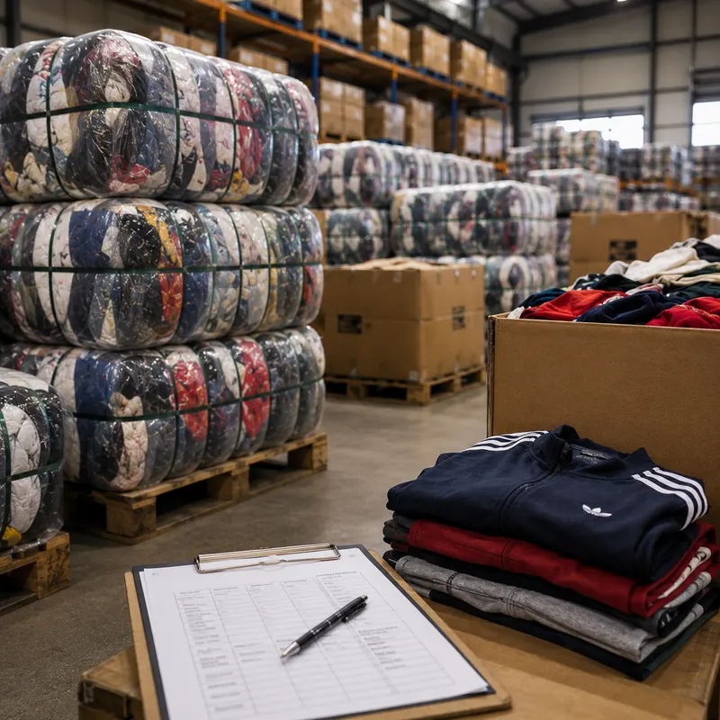 Used clothing bales and order paperwork for wholesale RFQ and purchase order planning